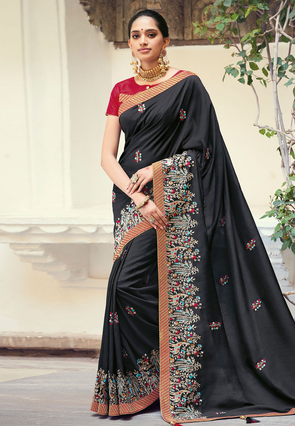 Black silk festival wear saree 1047