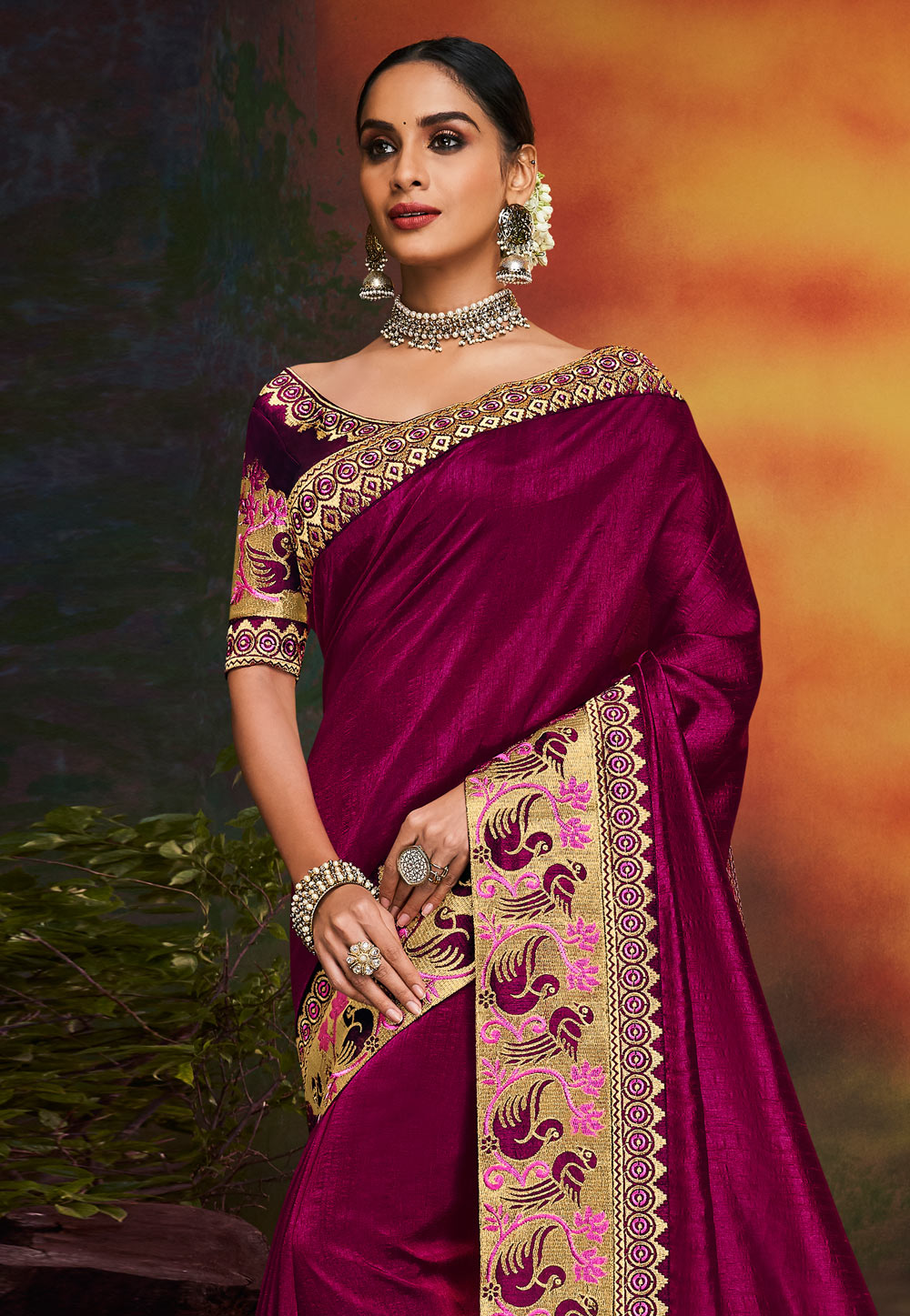 Purple Satin Party Wear Saree 2103 