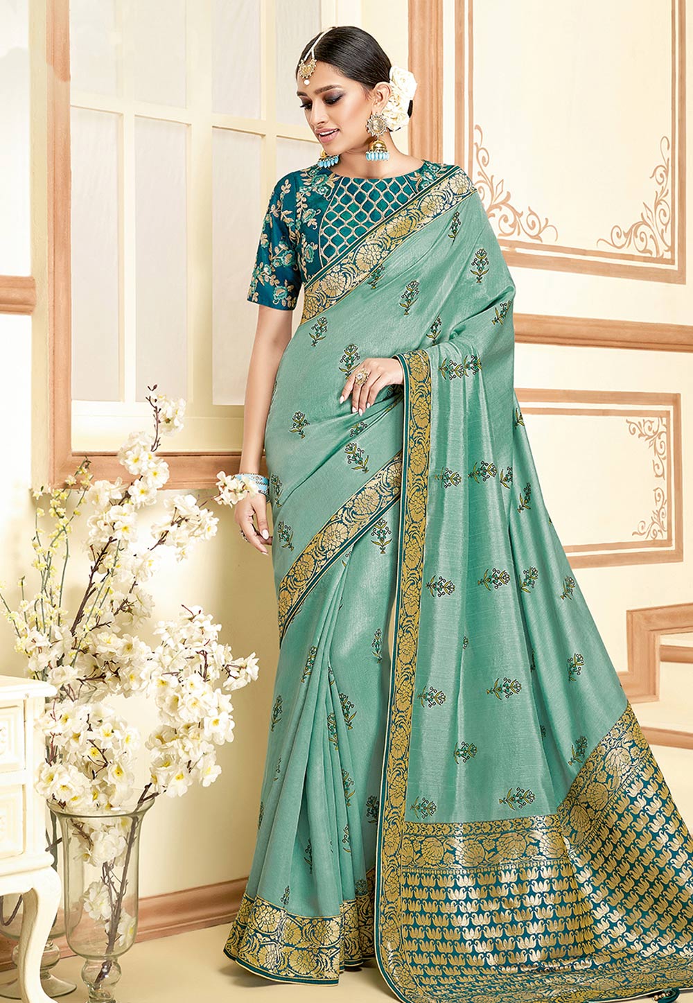 Sea Green Silk Party Wear Saree 11031 