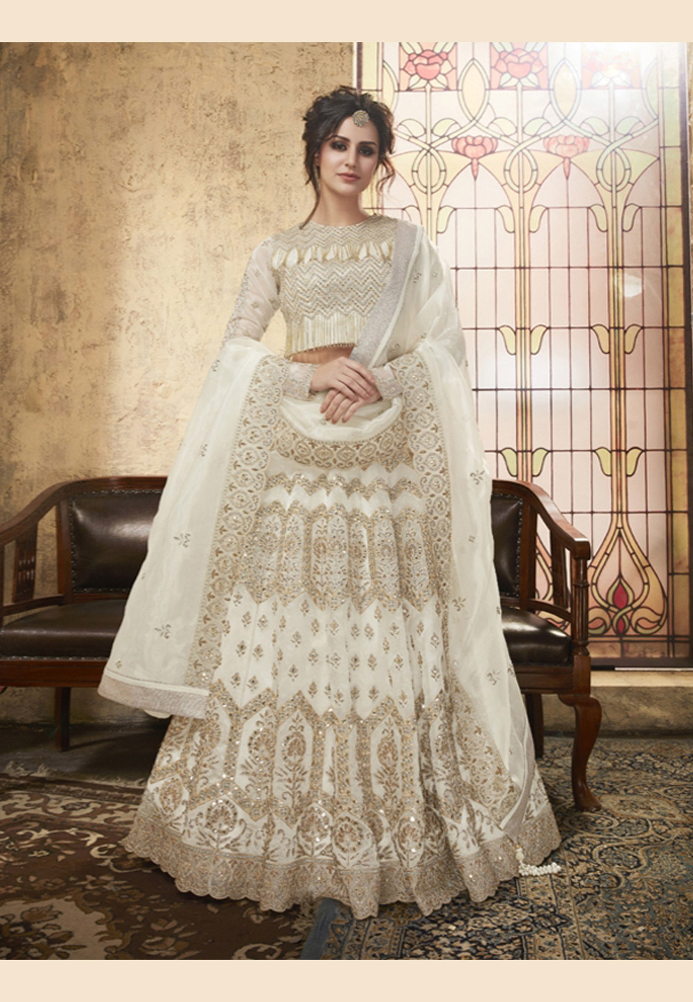 white lehenga dress
