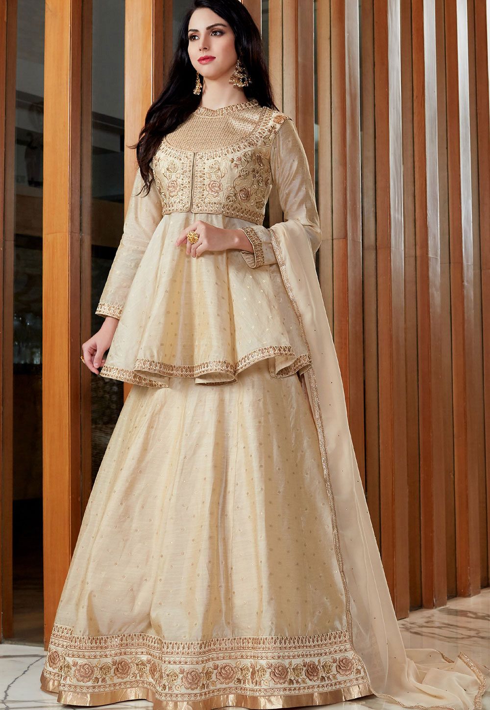 Indian Clothes - Buy Latest Rose Gold Coppers Embroidered Wedding Lehenga  Suit in USA
