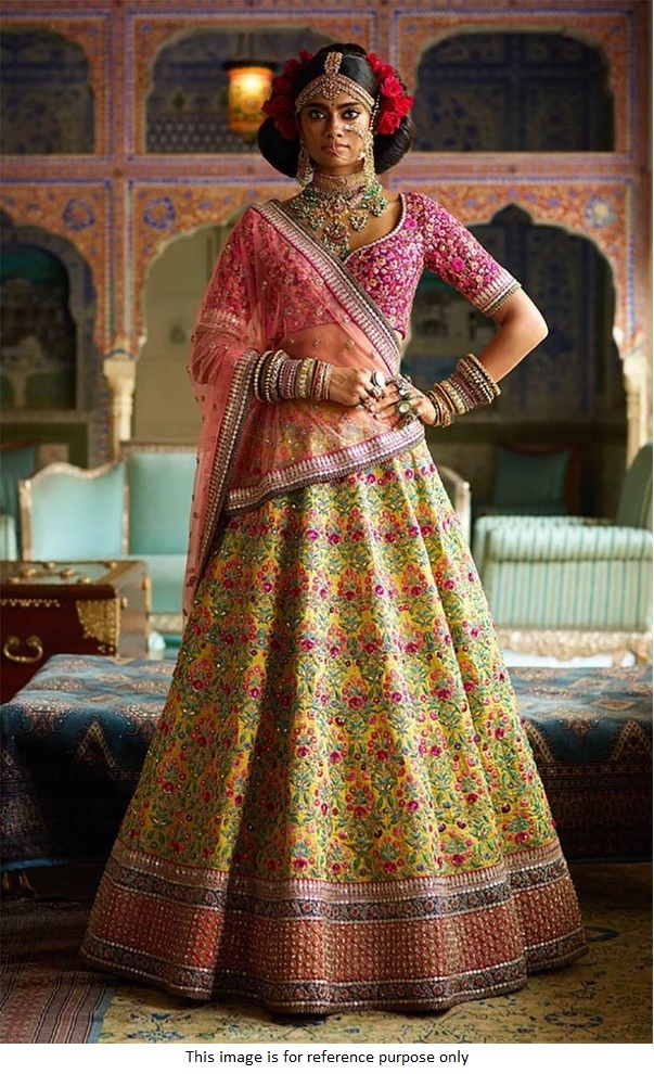 YELLOW LEHENGA DESIGNS HALDI SPECIAL FLORAL PRINT ORGANJA FABRIC WITH FULL  STTICHED WITH DUPPTA,WITH FANCY BLOUSE FULLY STTICHED READY TO WEAR – Women  Traditional Wear
