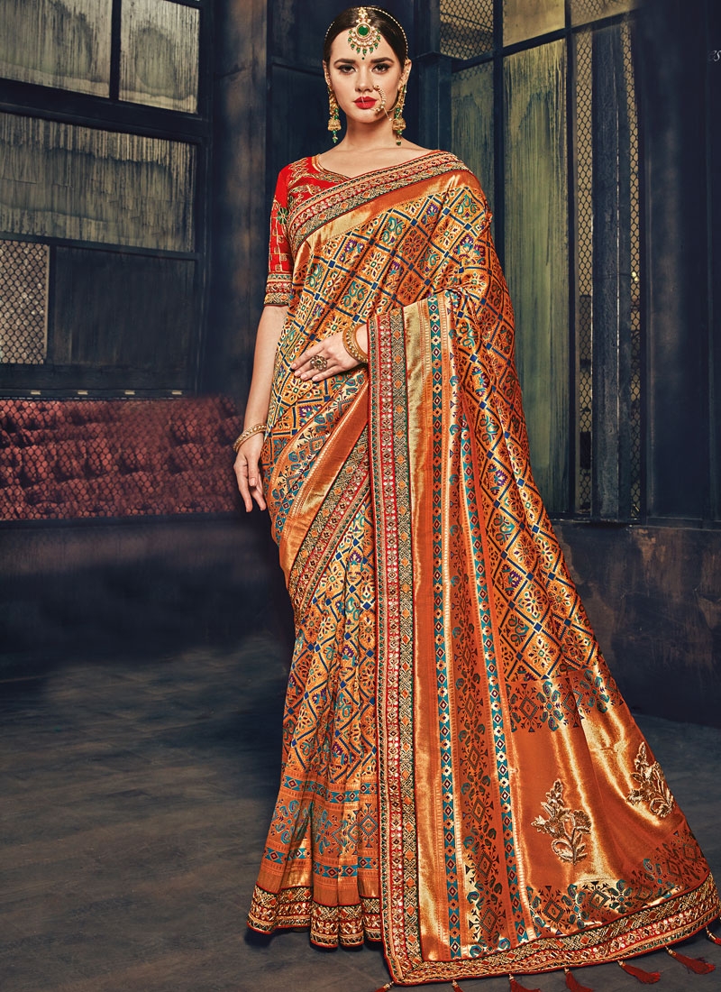 Buy Red color Banarasi pure silk wedding wear saree in UK ...