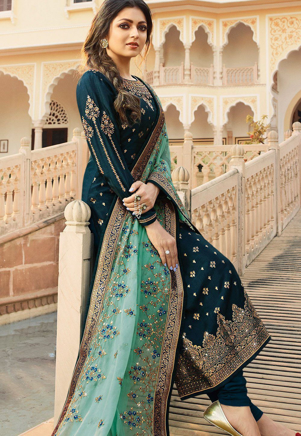 dark blue jacquard embroidered straight churidar suit 3702