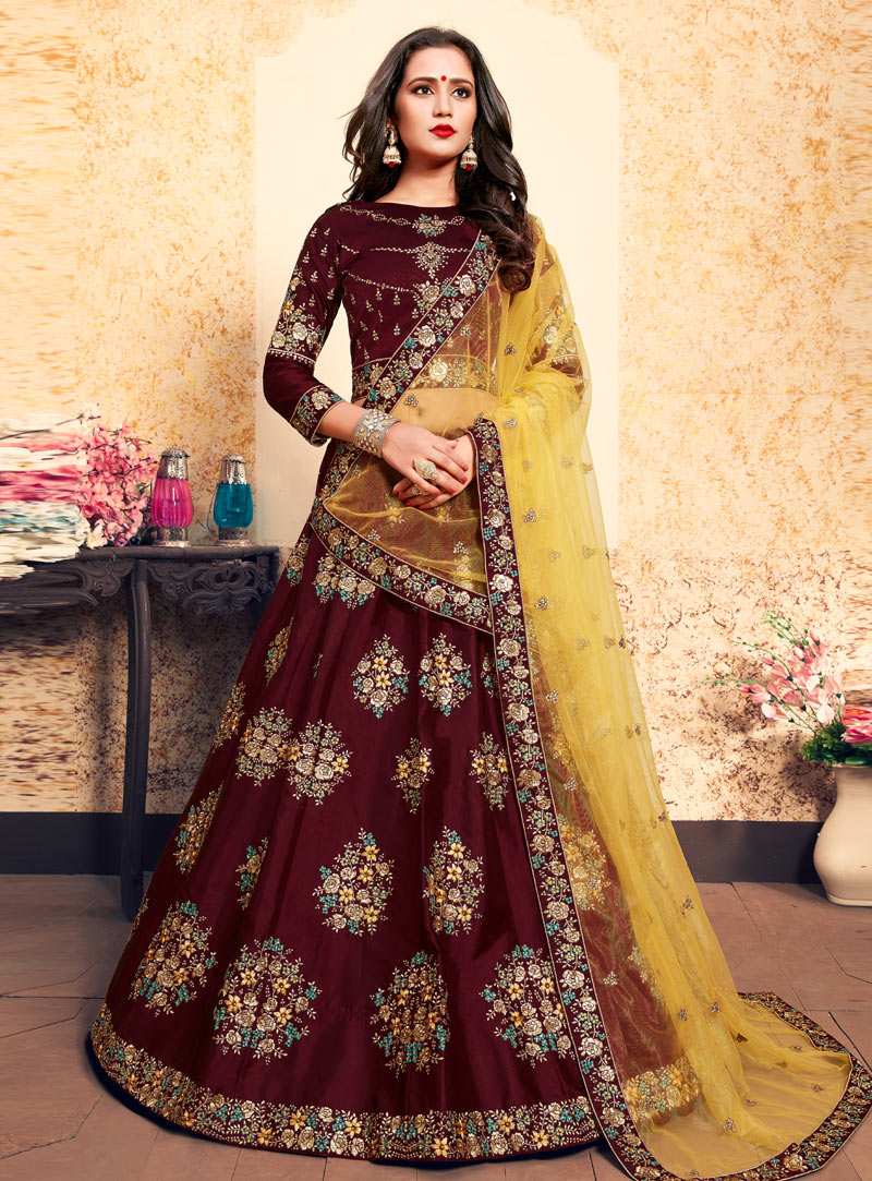 wine satin lehenga choli 1631