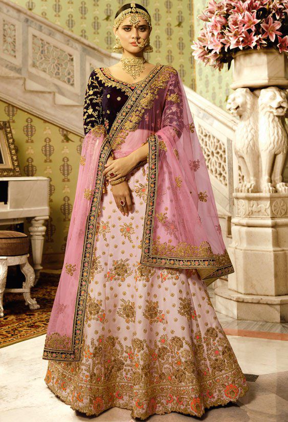 Women Fashion Clothes Dori Work Embroidered Ruby Pink Lehenga LLCV110115