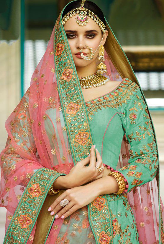 Wedding Lehenga - Bridal Sea Green Resham & Stone Embroidered Lehenga Choli  – Empress Clothing