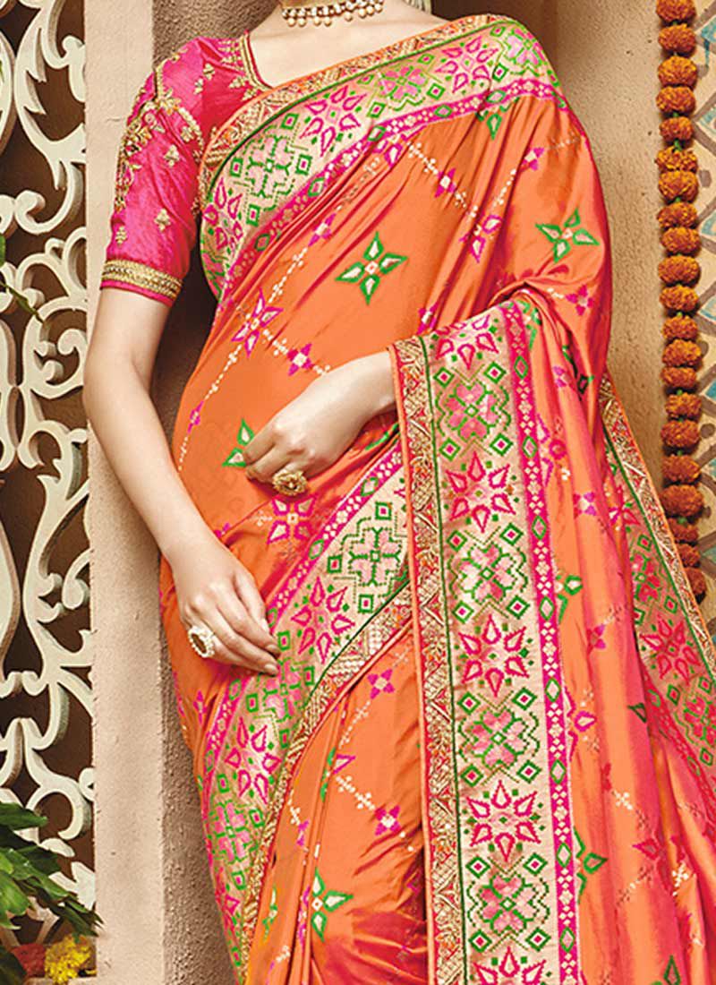 Orange Pure Banarasi Silk Wedding Saree 1203 5107