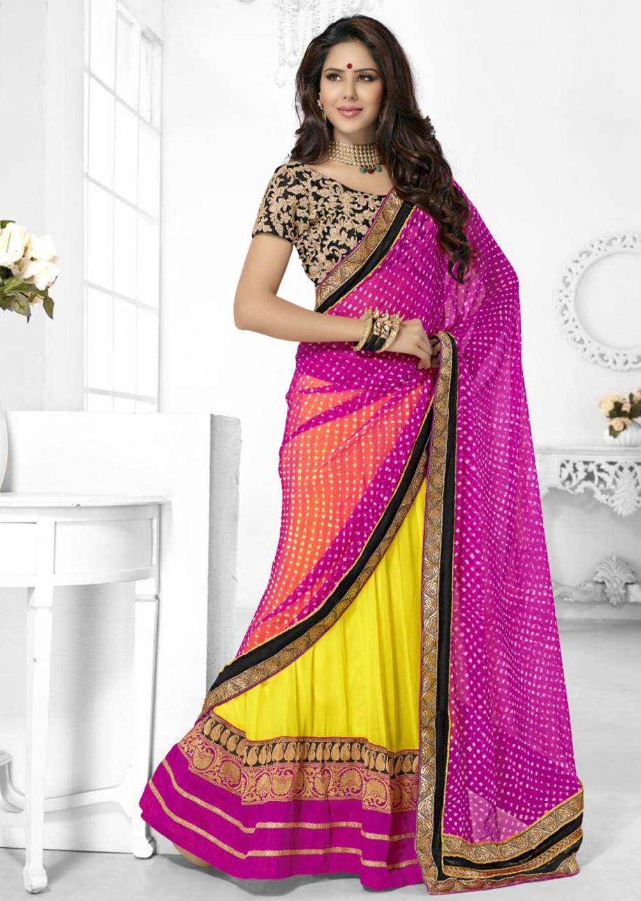 Buy Amazing Green & Pink Designer Silk With Moti Embroidered Work designer  fancy saree online | Lehenga-Saree