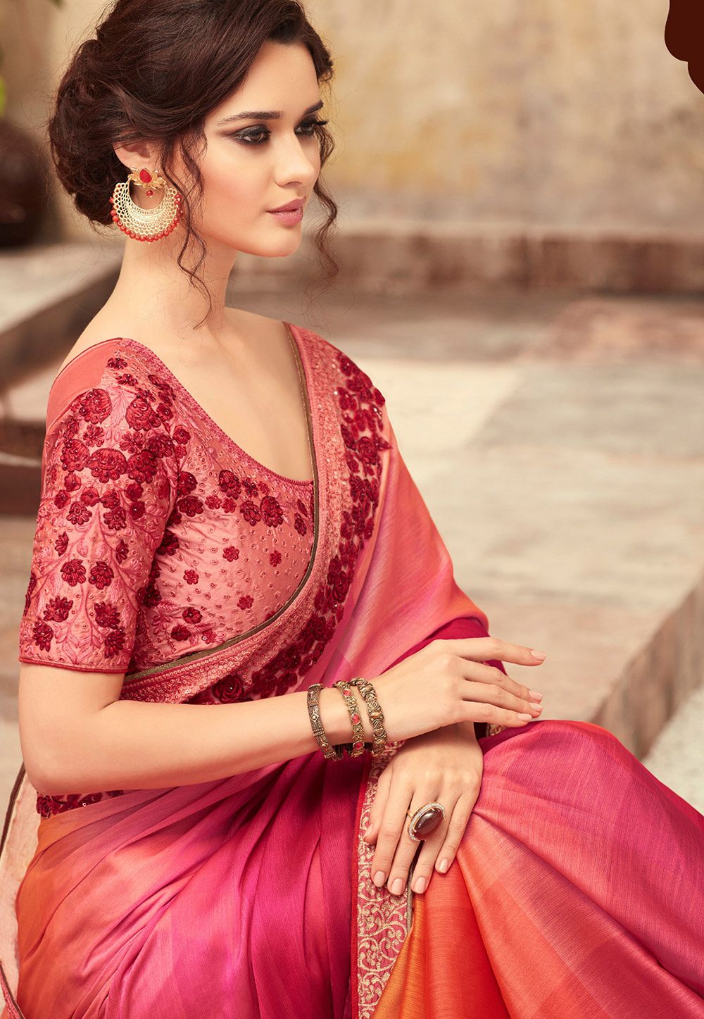 Pink Shade Satin Georgette Party Wear Saree With Border 22014