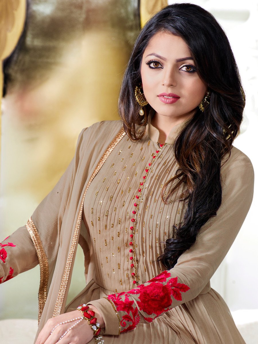 Buy Drashti Dhami Light Brown Color Georgette Party Wear Anarkali 