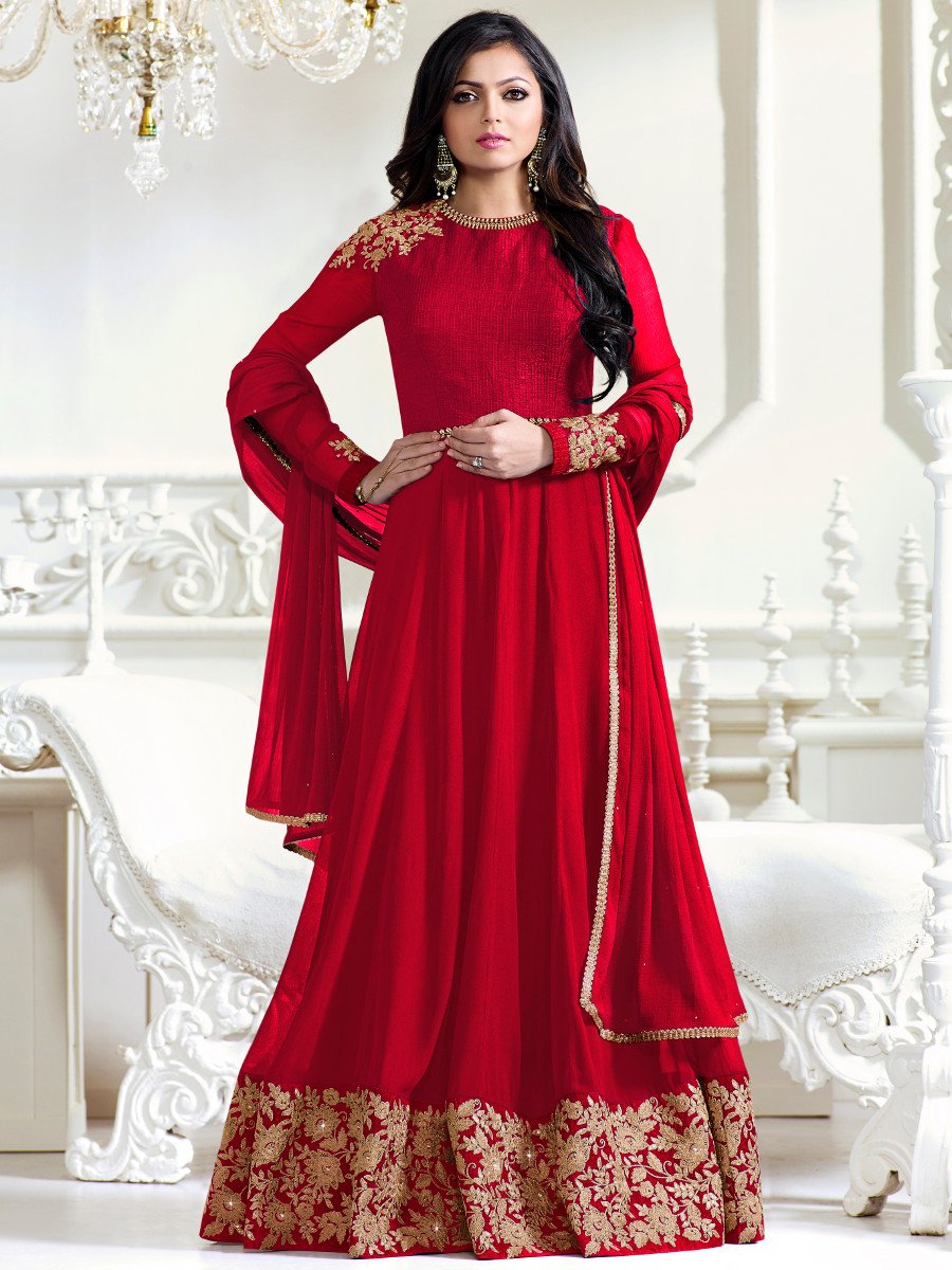 Buy Drashti Dhami red color georgette party wear anarkali kameez in UK ...