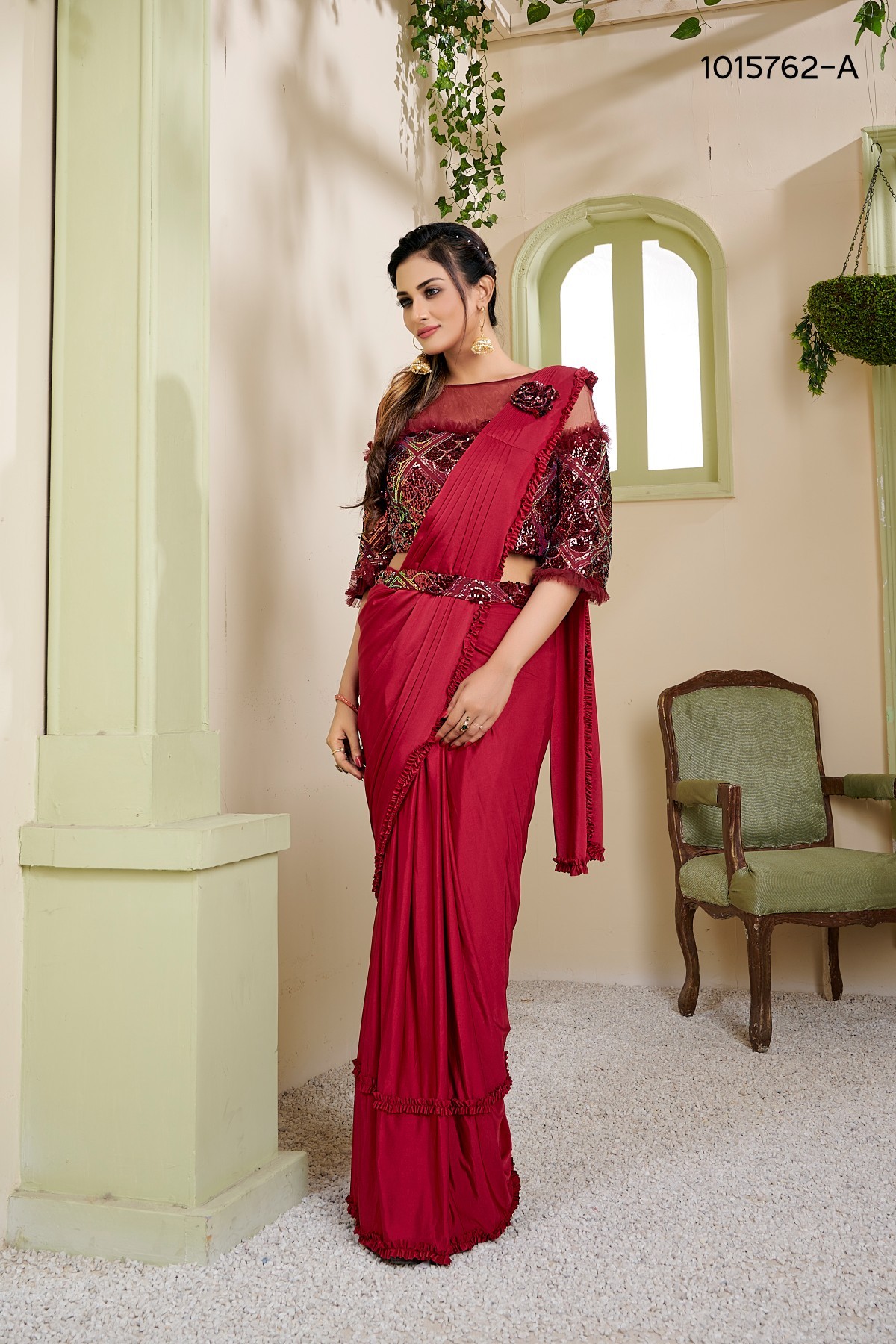 Shop Maroon Color Sequins Work Lycra Saree Party Wear Online at Best Price