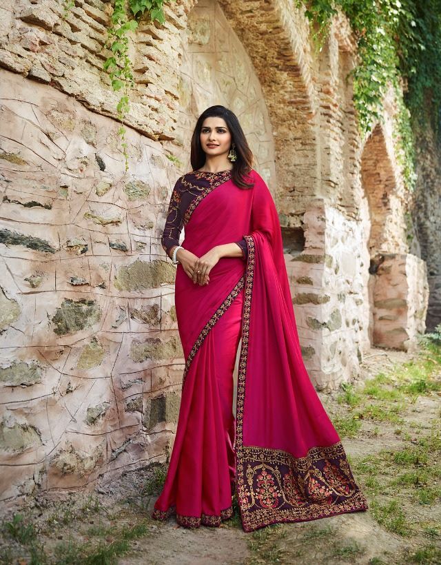 Buy Bollywood Prachi Desai Rani color silk designer party wear saree in ...