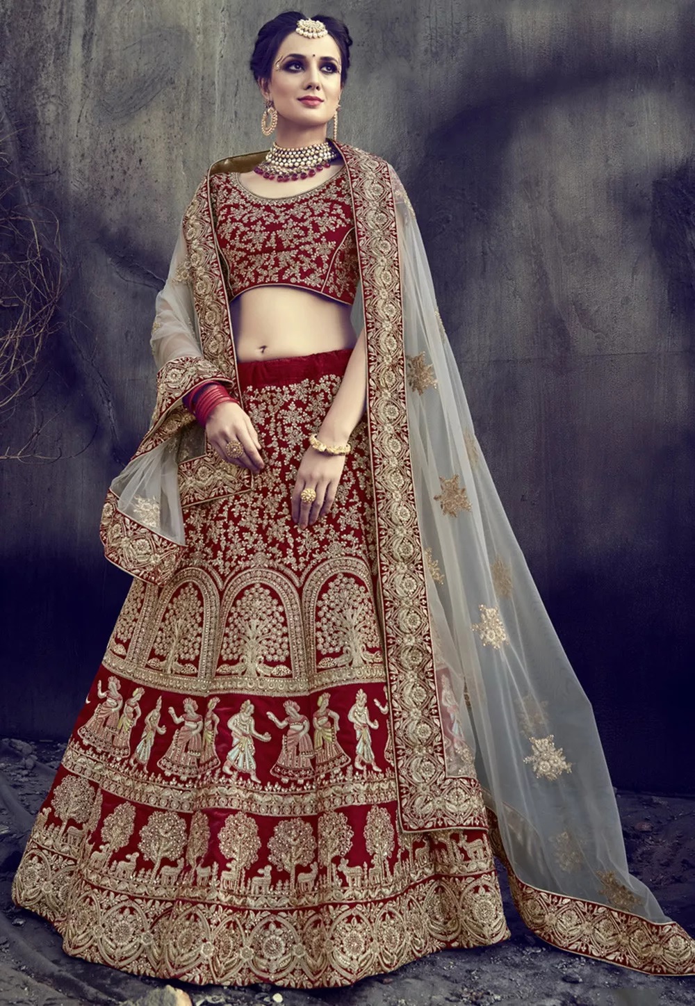 Buy Red Heavy Designer Bridal Wedding Wear Velvet Lehenga Choli | Bridal  Lehenga Choli