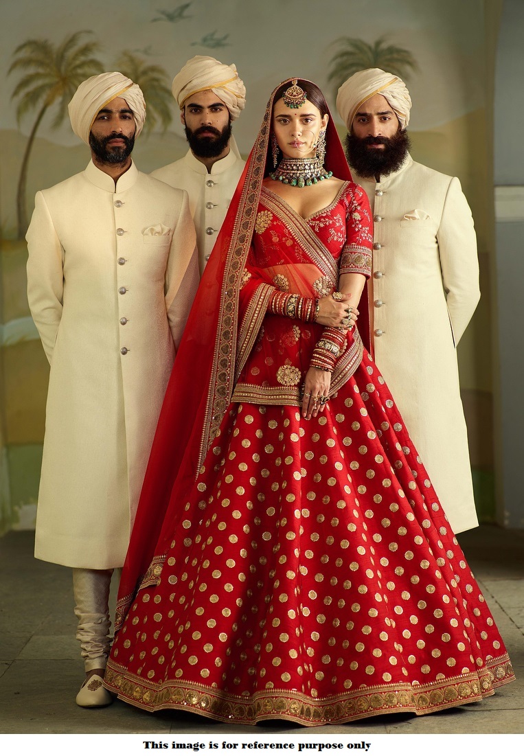Bollywood Sabyasachi mukherjee red silk bridal lehenga AF814