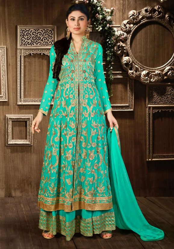 Party wear anarkali | Sea green color Georgette party wear anarkali