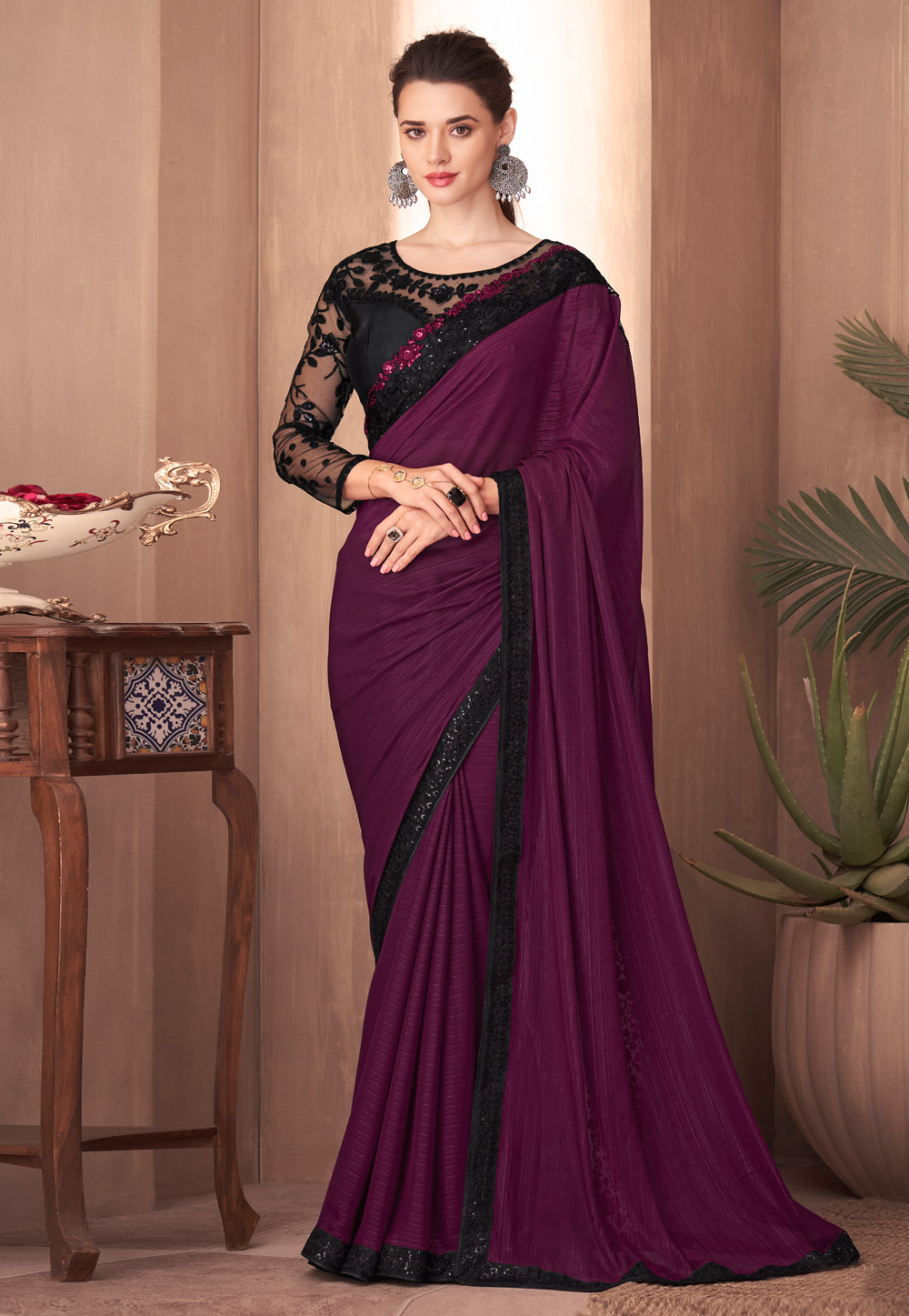 Purple Blended Bangalore Silk Saree