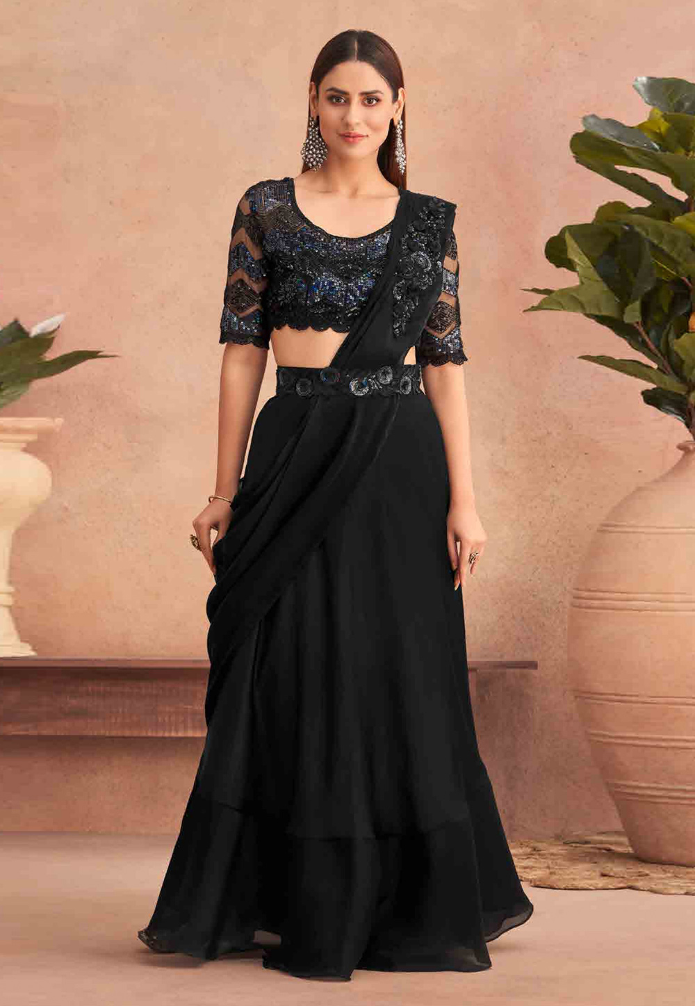 Buy Black Silk Lehenga with Silk Choli Online -Andaaz Fashion
