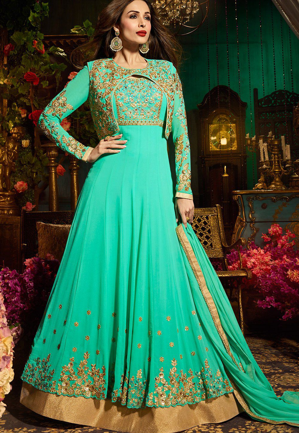 Buy Malaika Arora khan georgette turquoise color party wear salwar ...