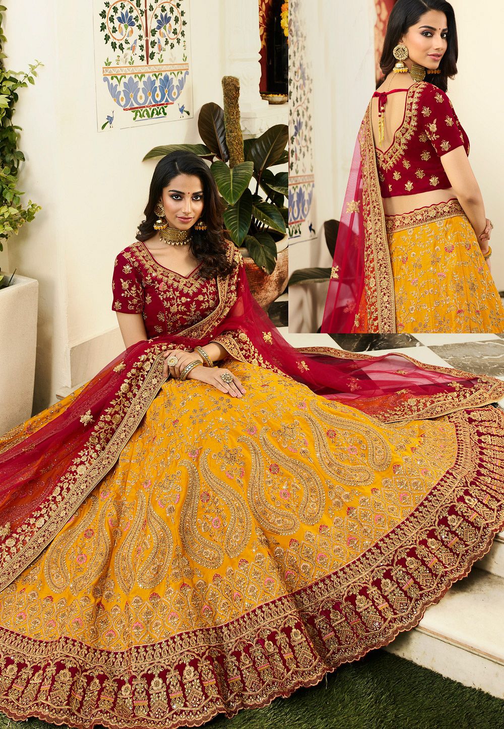 Buy SHIVDEVANSHI Yellow, Red Self Design Georgette Rajasthani Poshak Women  Lehenga Choli Online at Best Prices in India - JioMart.