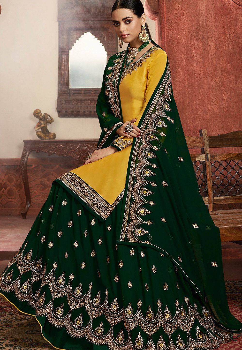 Yellow Lehenga And Choli With Floral Resham, Cutdana Embroidery And Pi –  Akashi designer studio