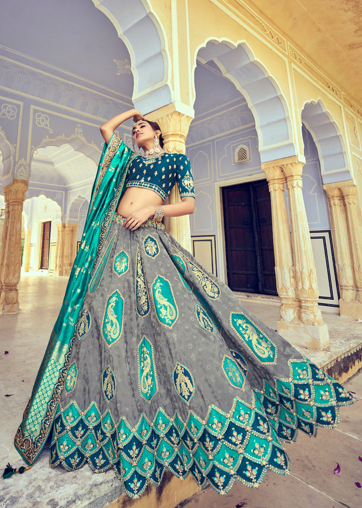 Deep teal embellished lehenga set | Aza fashion, Lehenga, Half sleeves