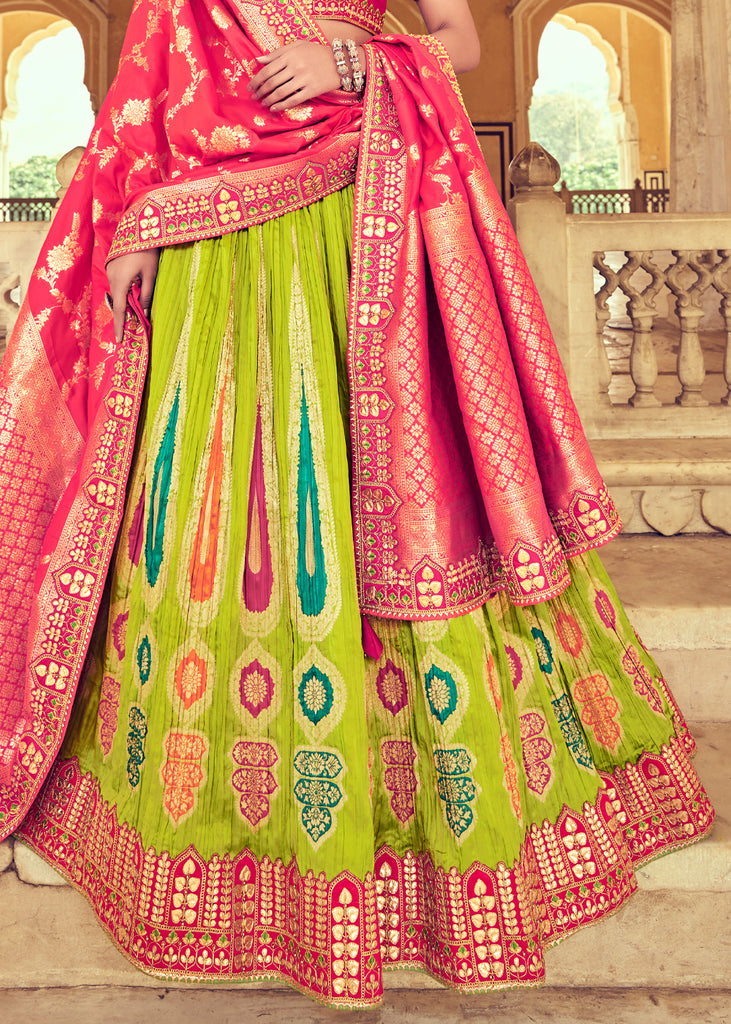 Parrot Green Chanderi Lehenga Set – Astha Narang