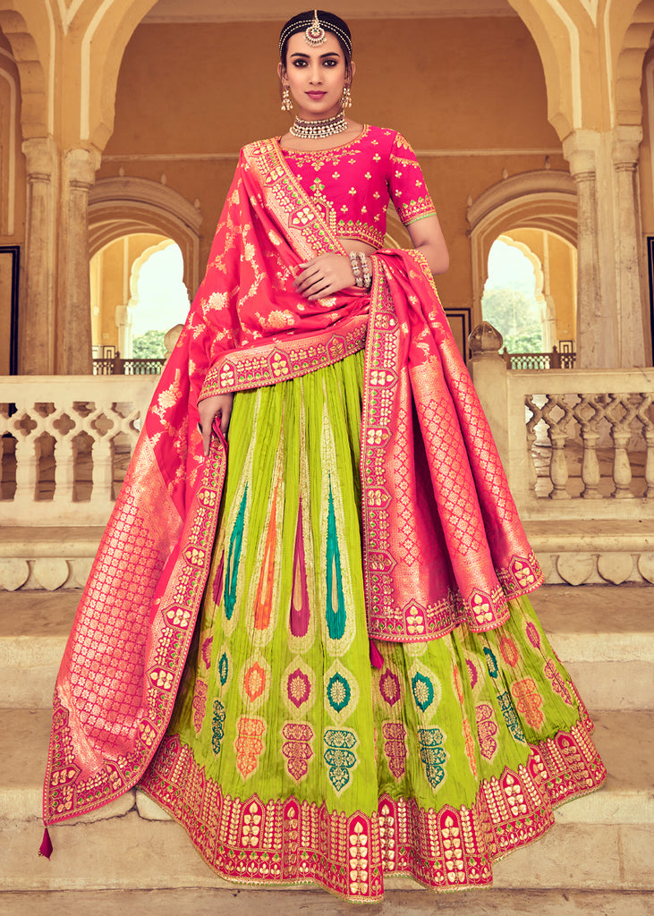 Green And Pink Heavy Designer Embellished Work Wedding/Party Wear Special Lehenga  Choli - Indian Heavy Anarkali Lehenga Gowns Sharara Sarees Pakistani  Dresses in USA/UK/Canada/UAE - IndiaBoulevard