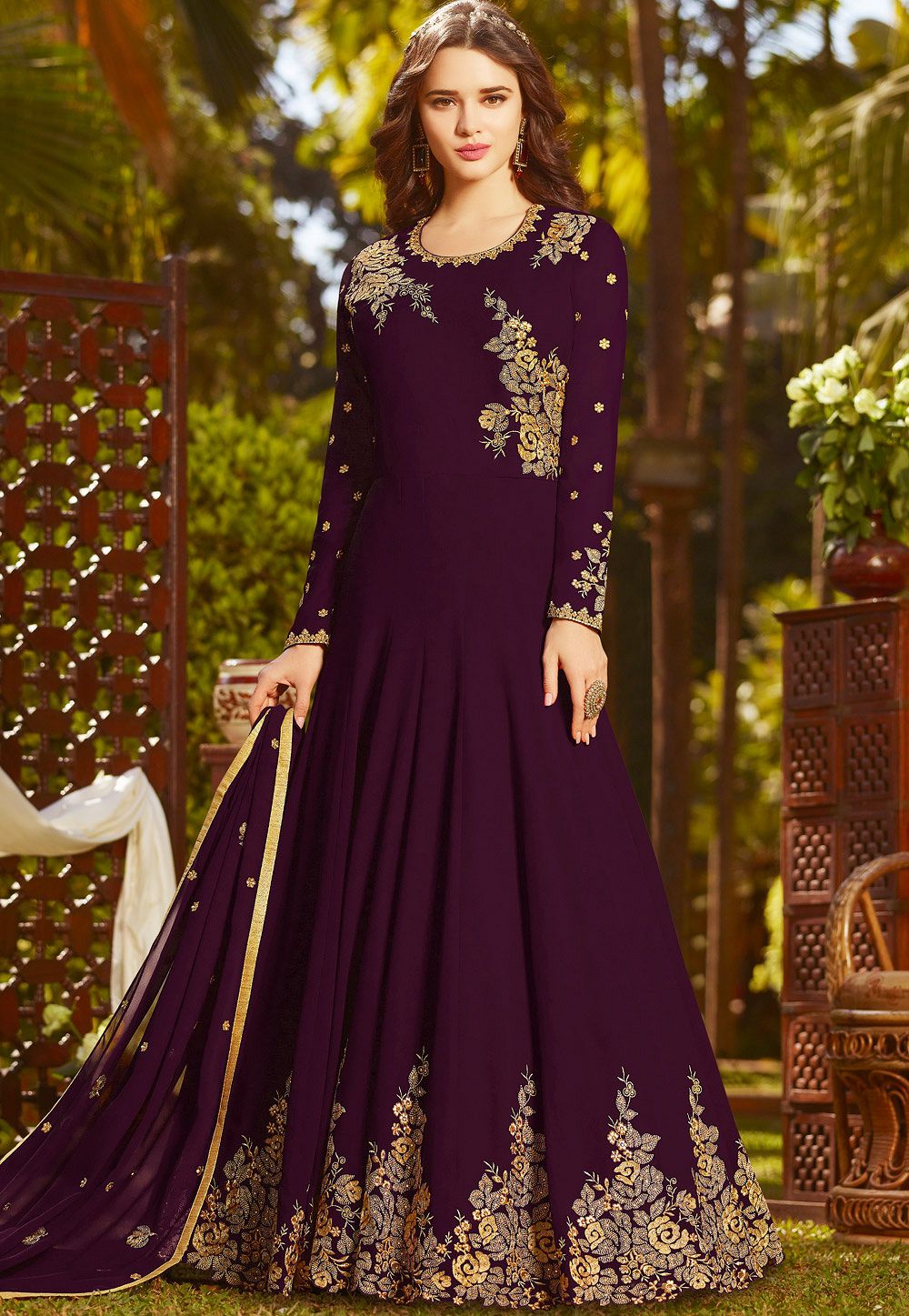 Purple Georgette Embroidered Floor Length Anarkali Suit 20027 5045