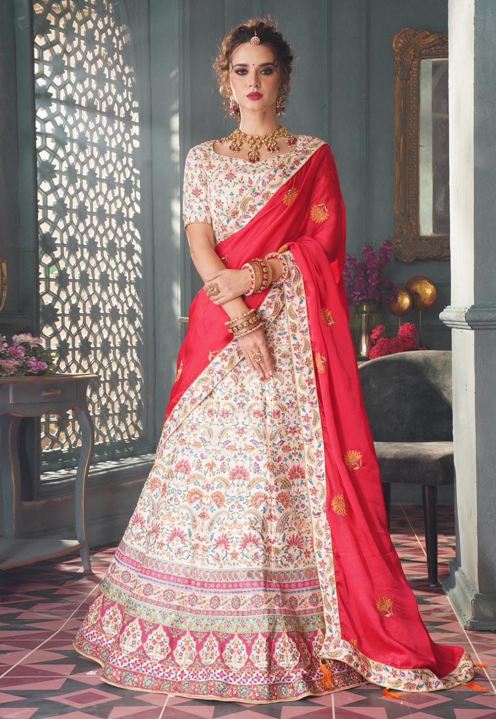 Shop Red Bridal Lehenga Choli Semi Stitched Wedding Ghagra Choli – Lady  India