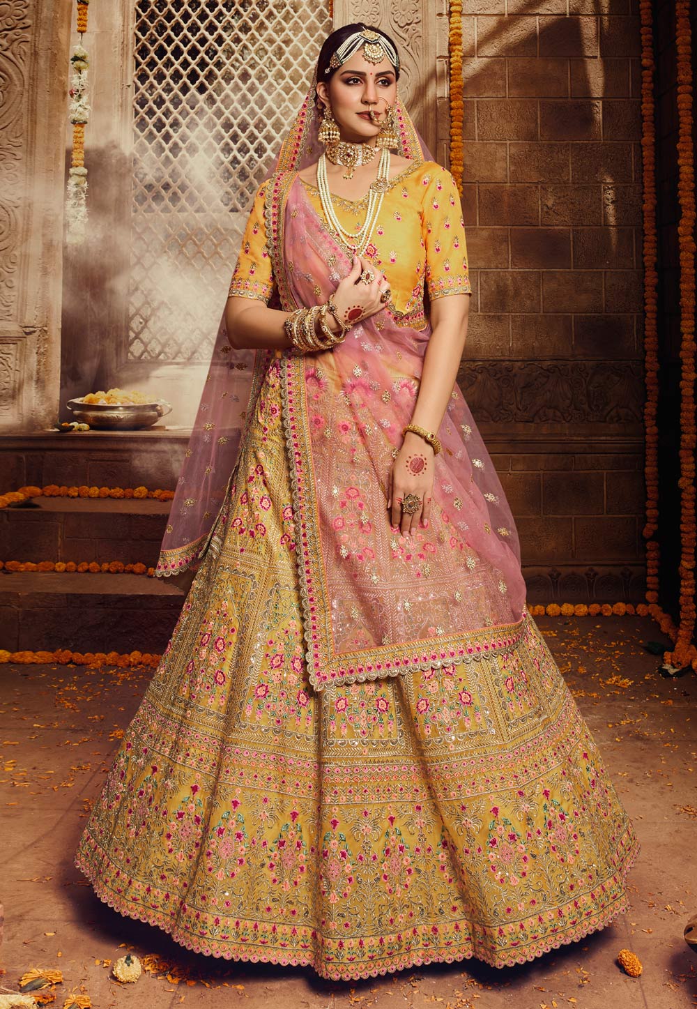 Bridal & Wedding Royal Cream Organza Bridal Lehenga Choli