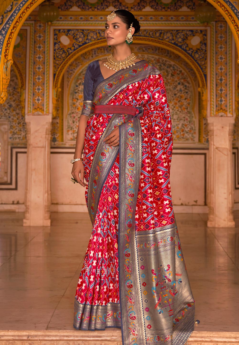 Bridal Red Patola Paithani Silk Saree – Ek Dhaga