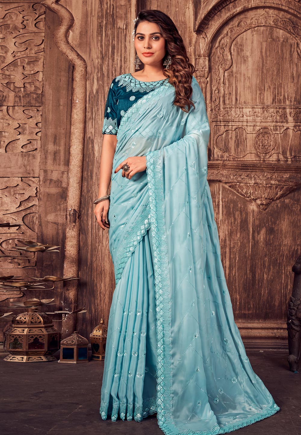 Organza Luxury Saree | TITLIYAN | SR202121 – LAAM | Beautiful saree, Saree  designs party wear, Party wear sarees
