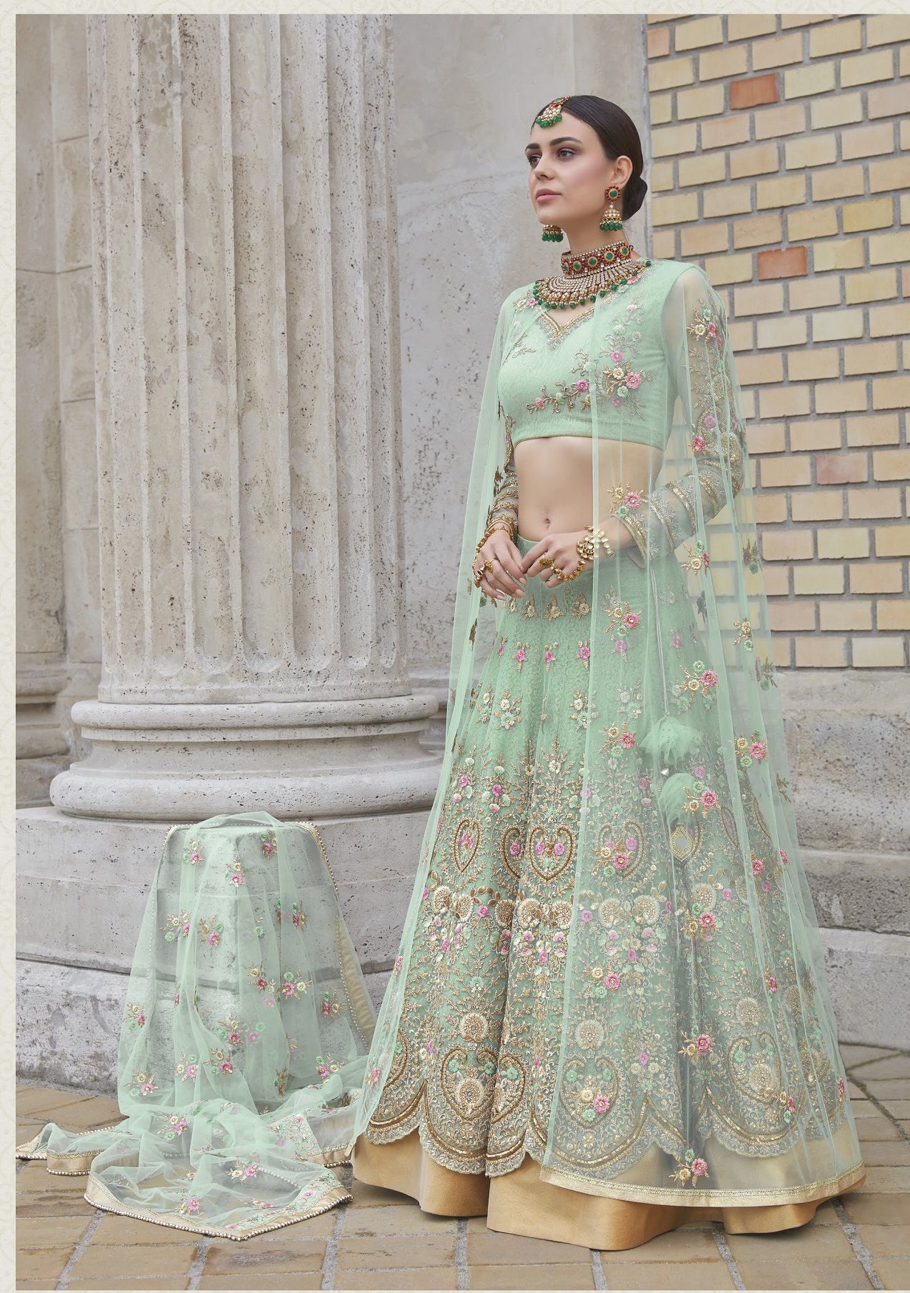 Buy Fresh Green Color Party Wear Lehenga Choli In Uk Usa And Canada