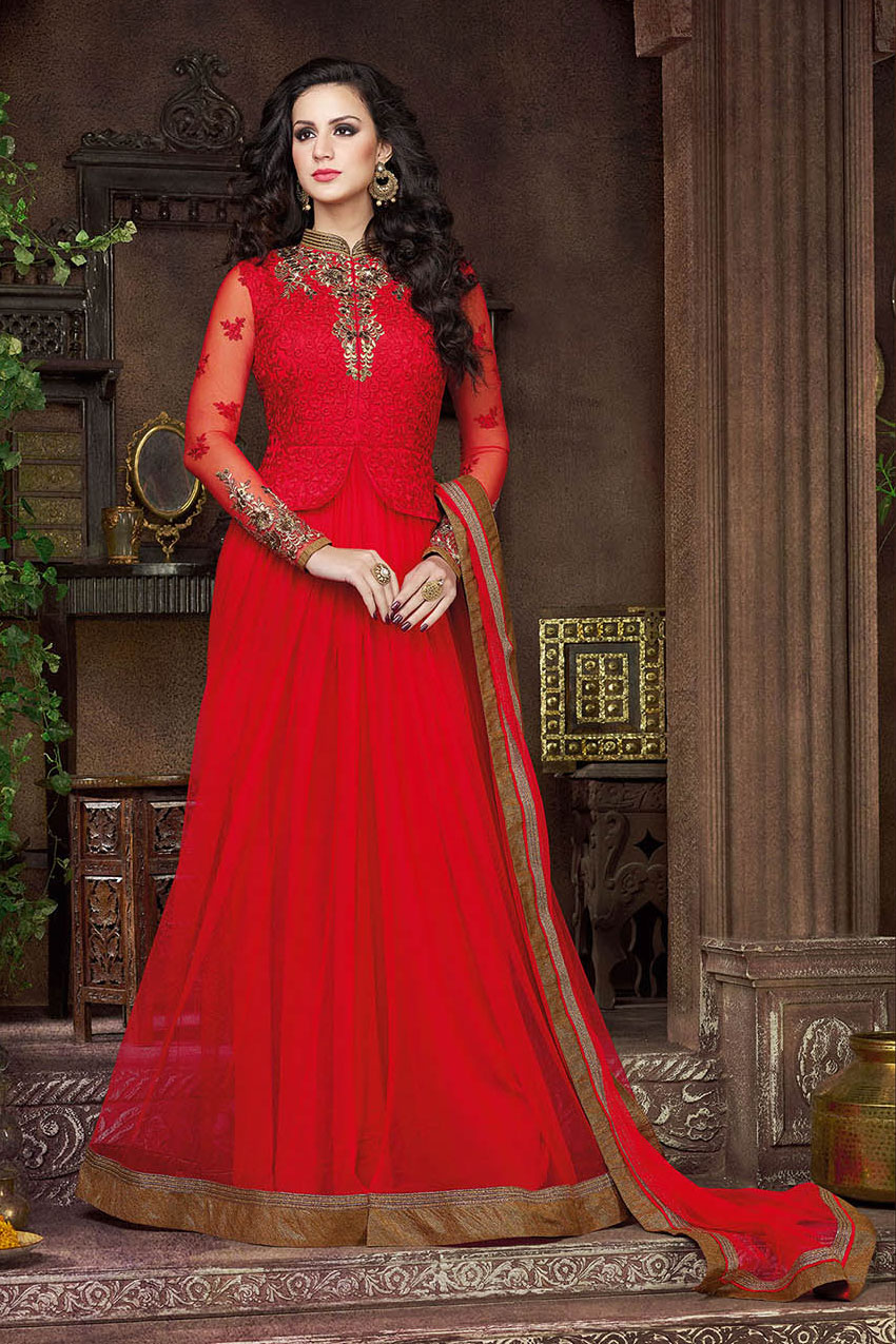 red colour anarkali dress