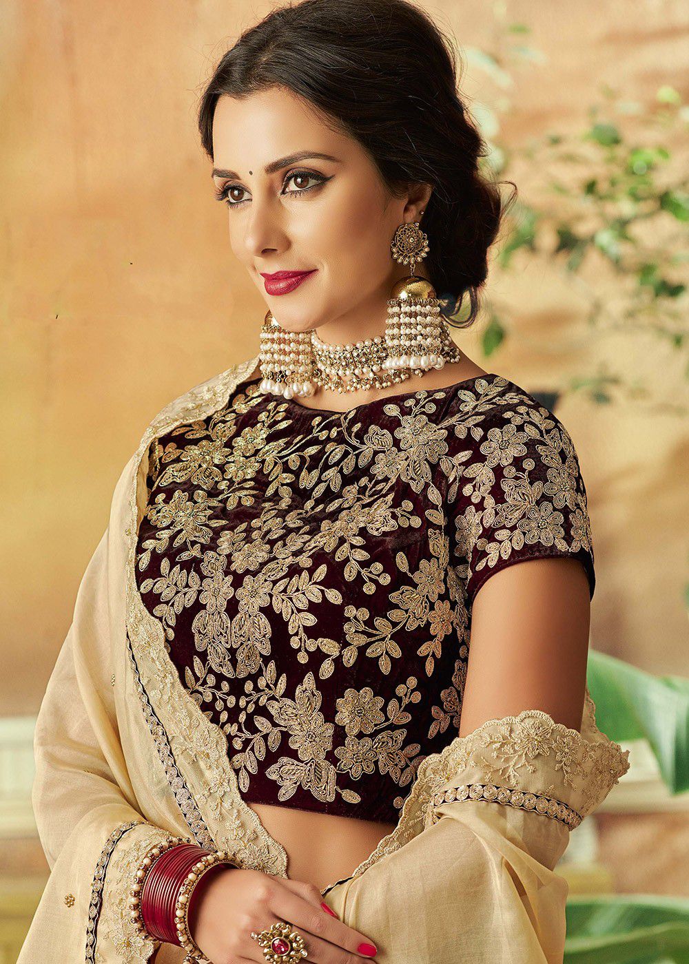 Cream Net silk Indian wedding lehenga choli 7809