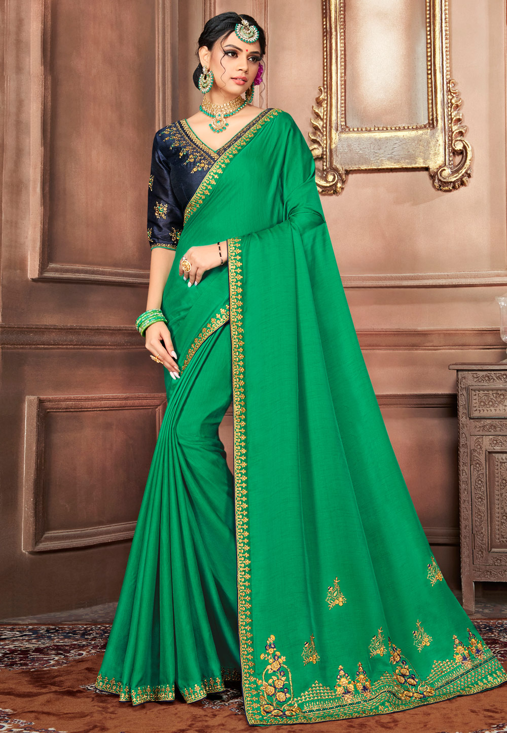 Green Silk Festival Wear Saree 1507 