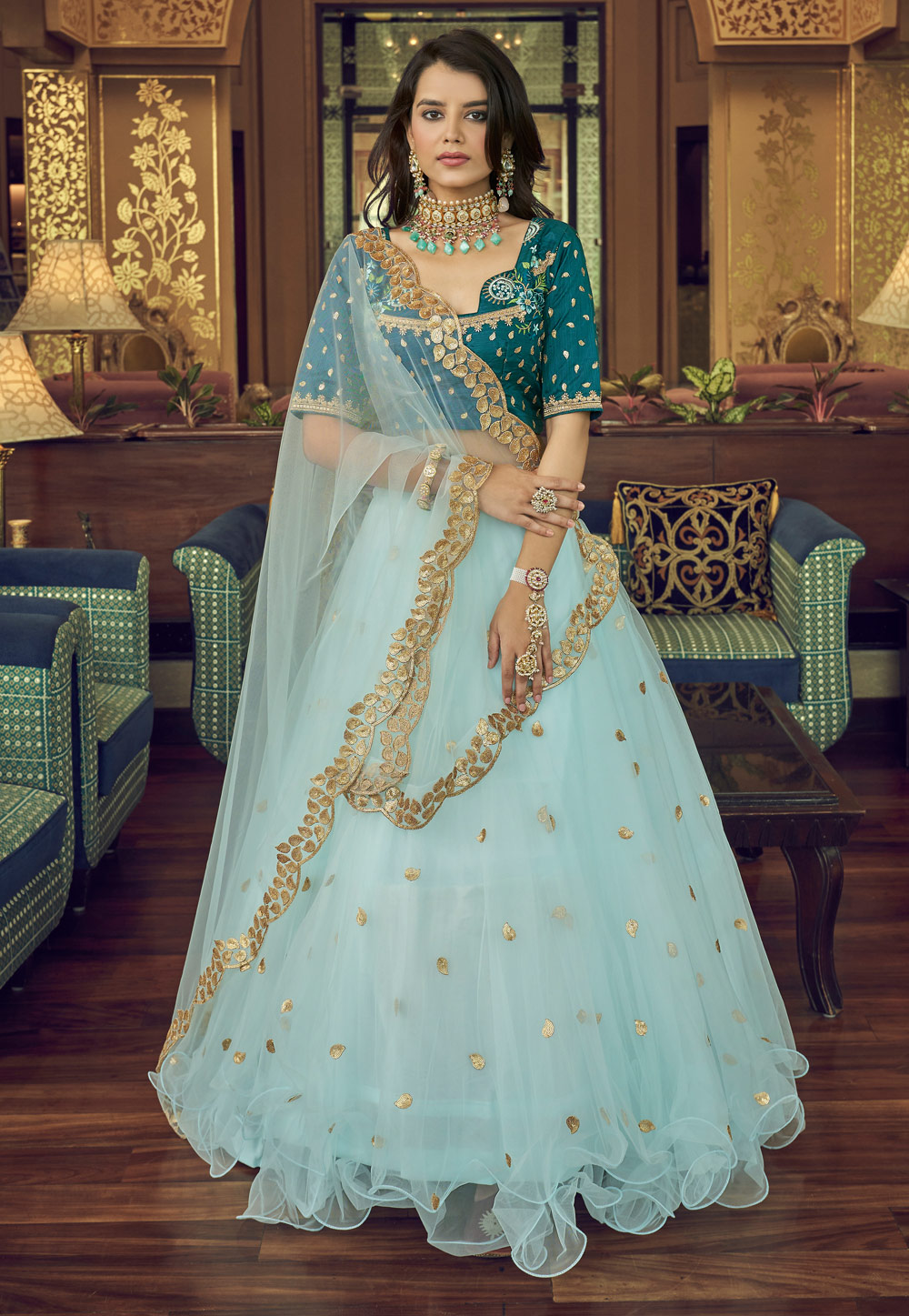 Buy Sky Blue Lehenga Choli online-Karagiri