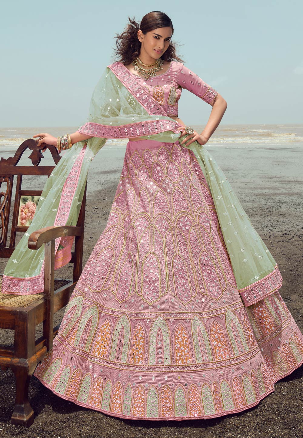 A Line velvet Rani Pink Bridal Lehenga Choli, Size: Free Size at