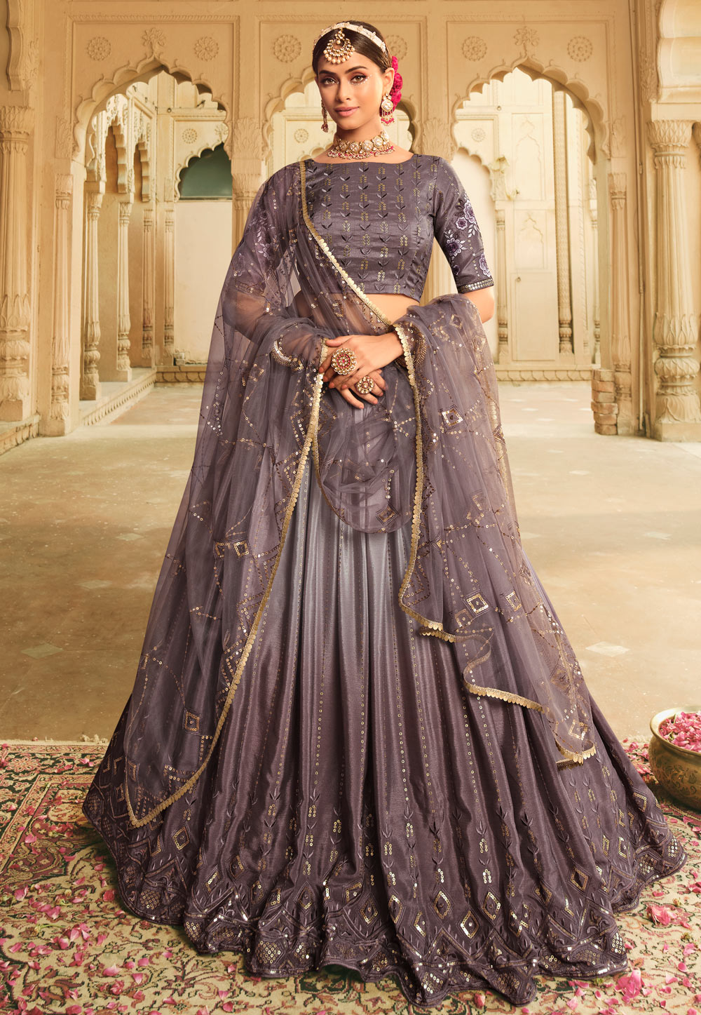 Butterfly Net Embroidery Lehenga Choli LD054110043 In Grey Colour