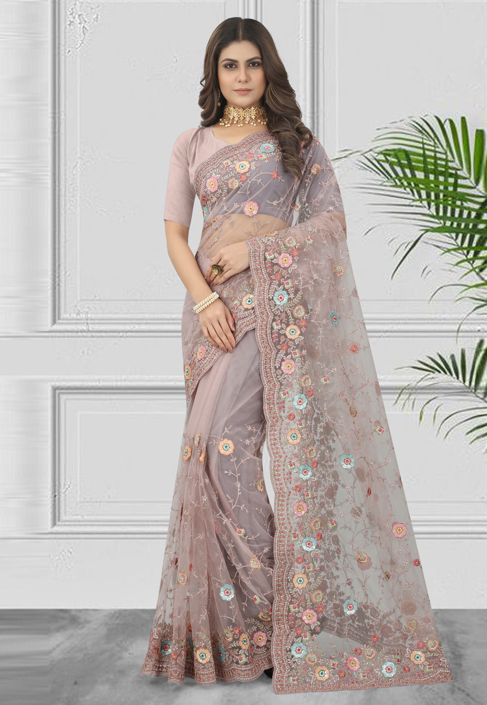 Grey Festive Wear Woven Banarasi Satin Silk Saree