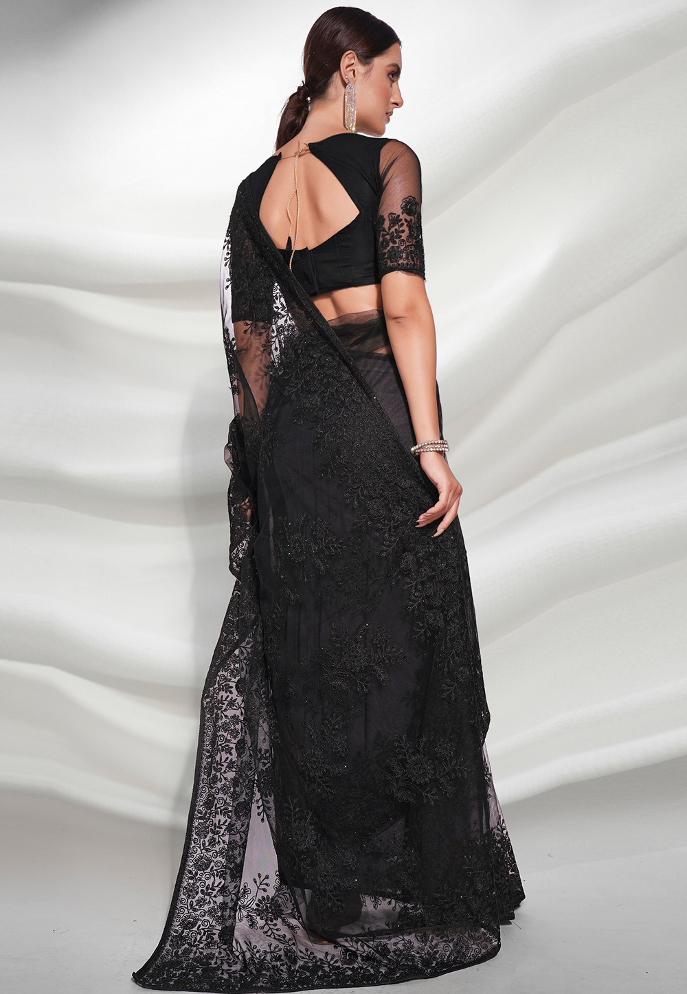 Indian Bollywood Designer Stitched Saree-Black Lace and neon | eBay