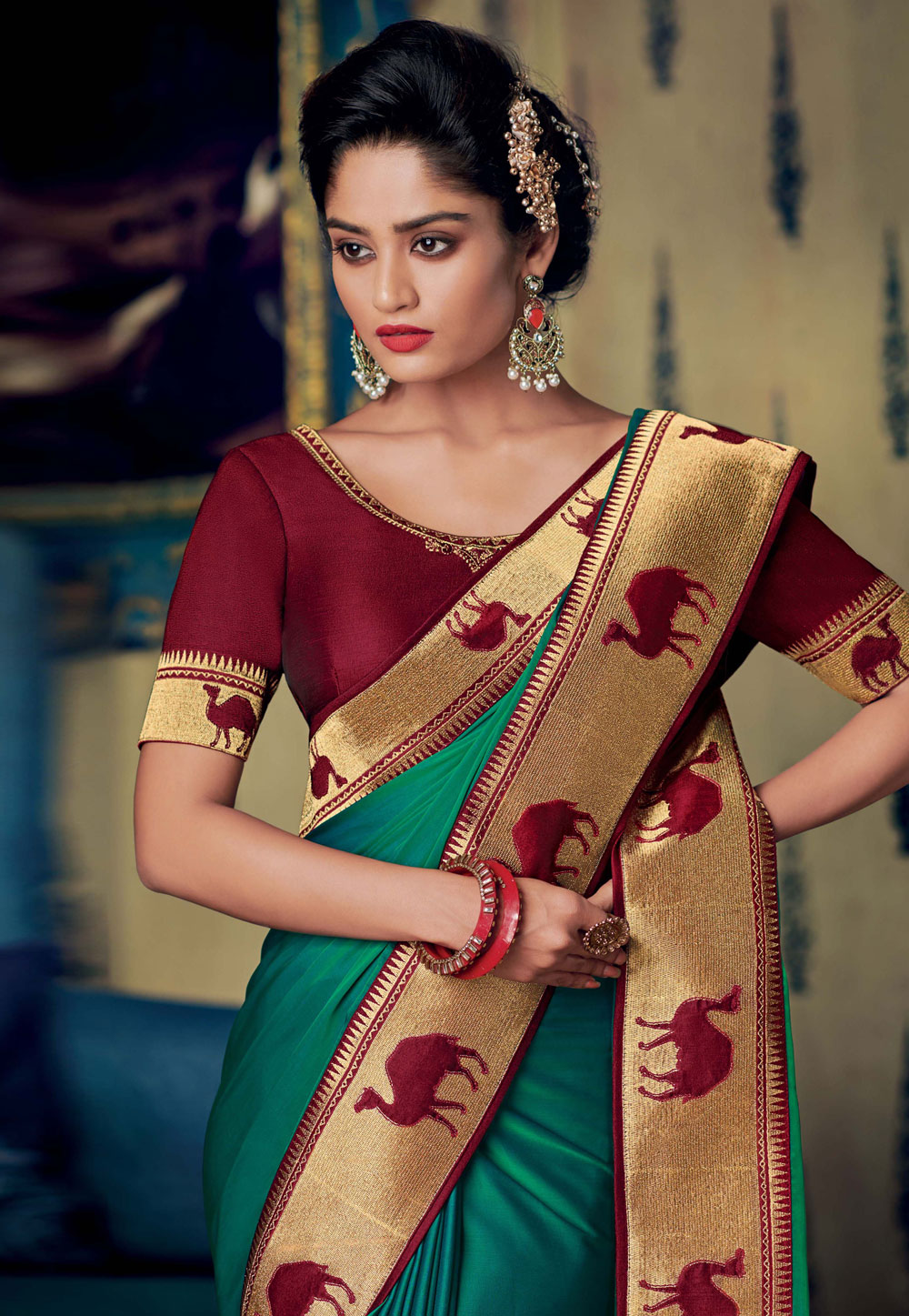 Green art silk embroidered saree with blouse 88342