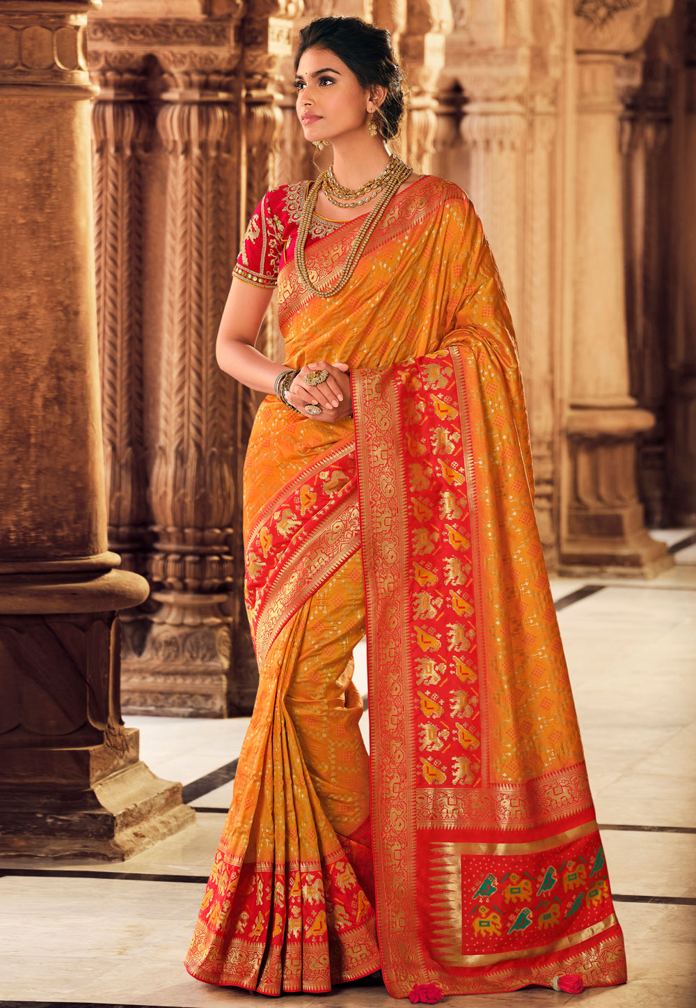 Trendmalls Heavy Embroidery Net Orange Party Wear Saree With Blouse -  Trendmalls - 3447009