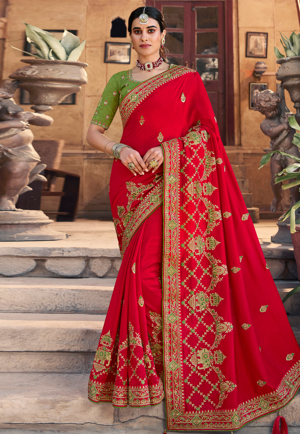 Red Colour Kanchipuram Silk Saree Bollywood Style Saree Party Wear Saree  Wedding Wear Pure Zari Slik Saree With Have Brocade Blouse - Etsy