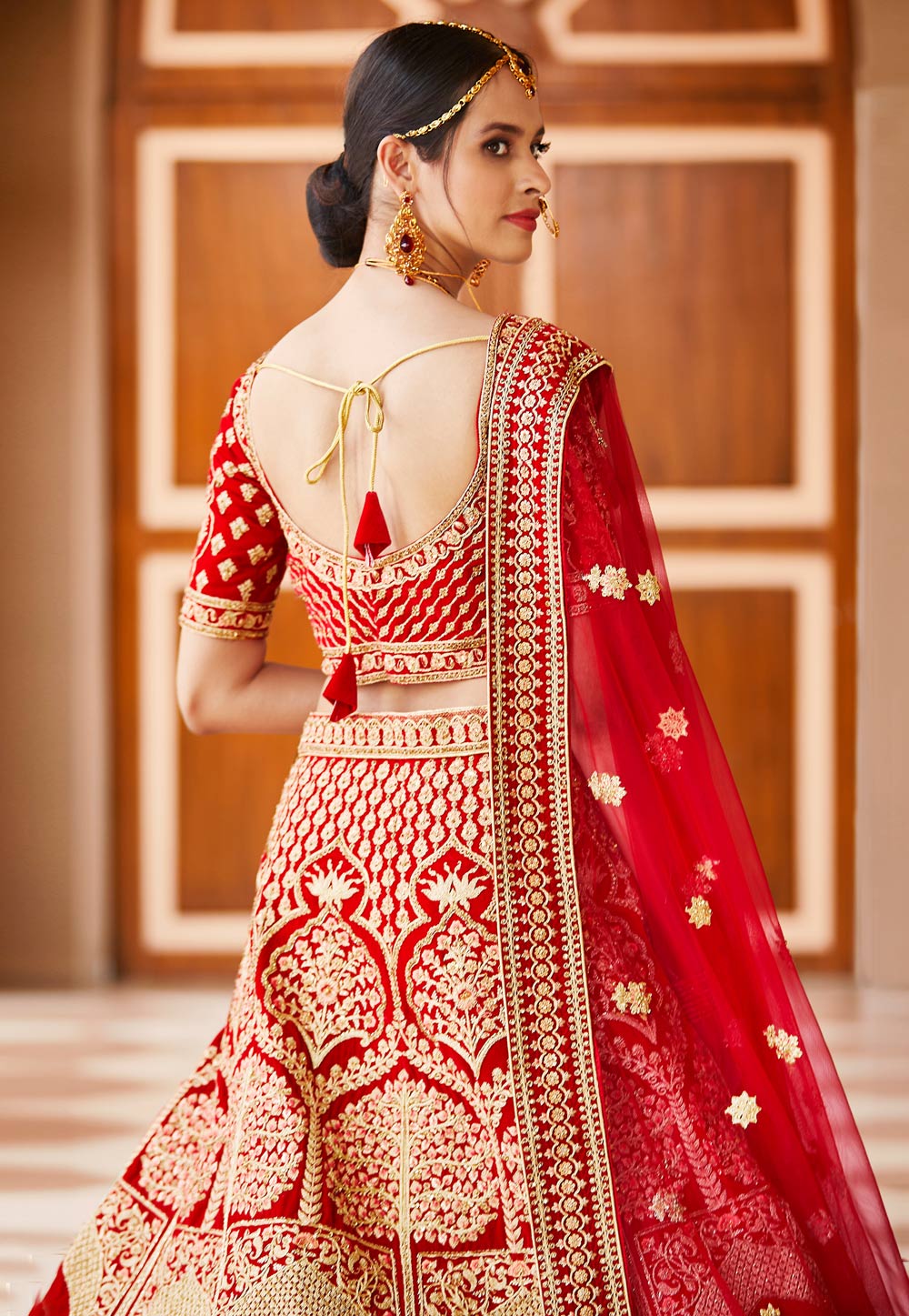 Red Velvet Bridal Lehenga Choli 8315