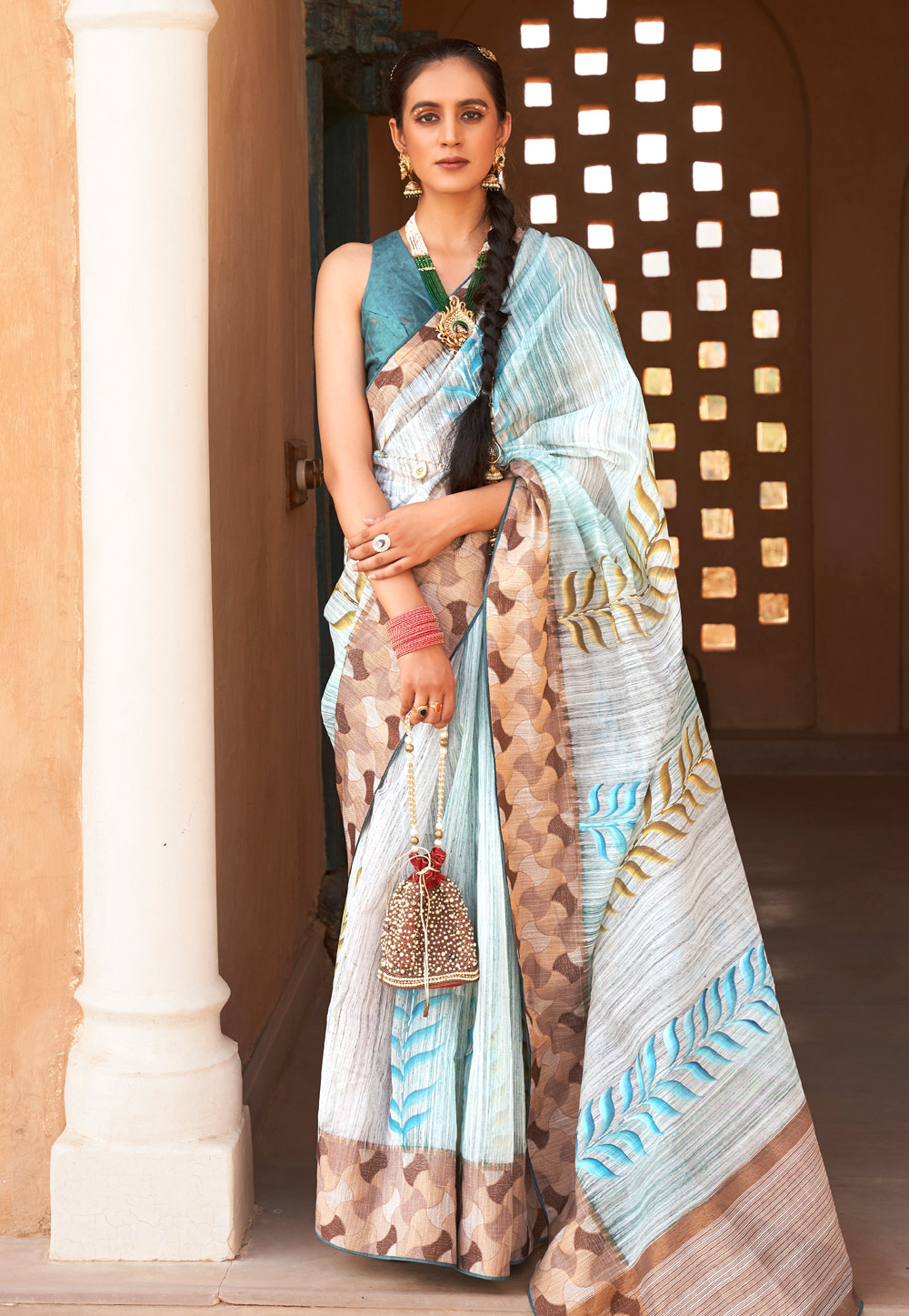 Buy Deep Sky Blue Organza Saree online-KARAGIRI | DIWALI SALE – Karagiri