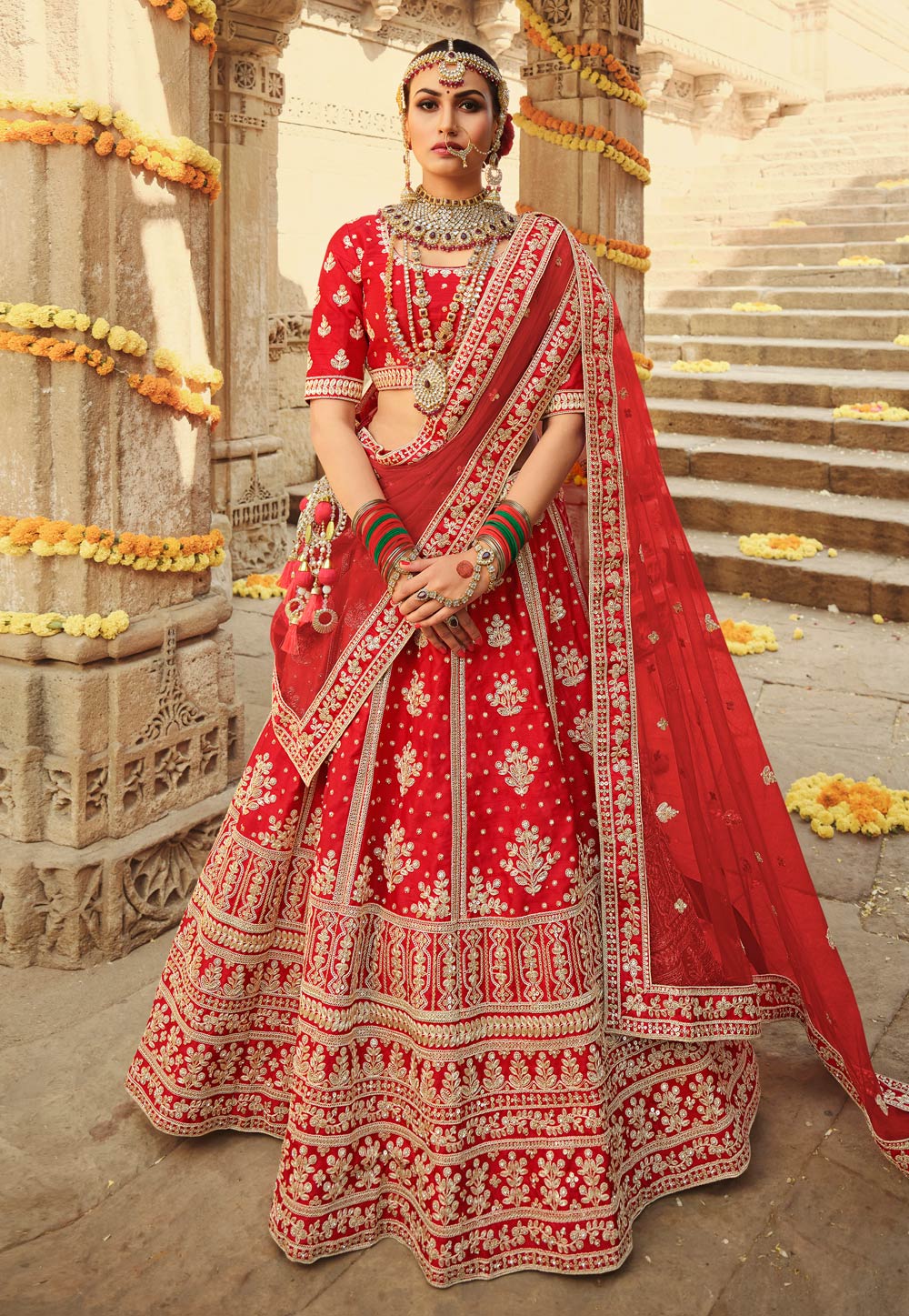 Red Embroidered Bridal Lehenga Choli Latest 2998LG04