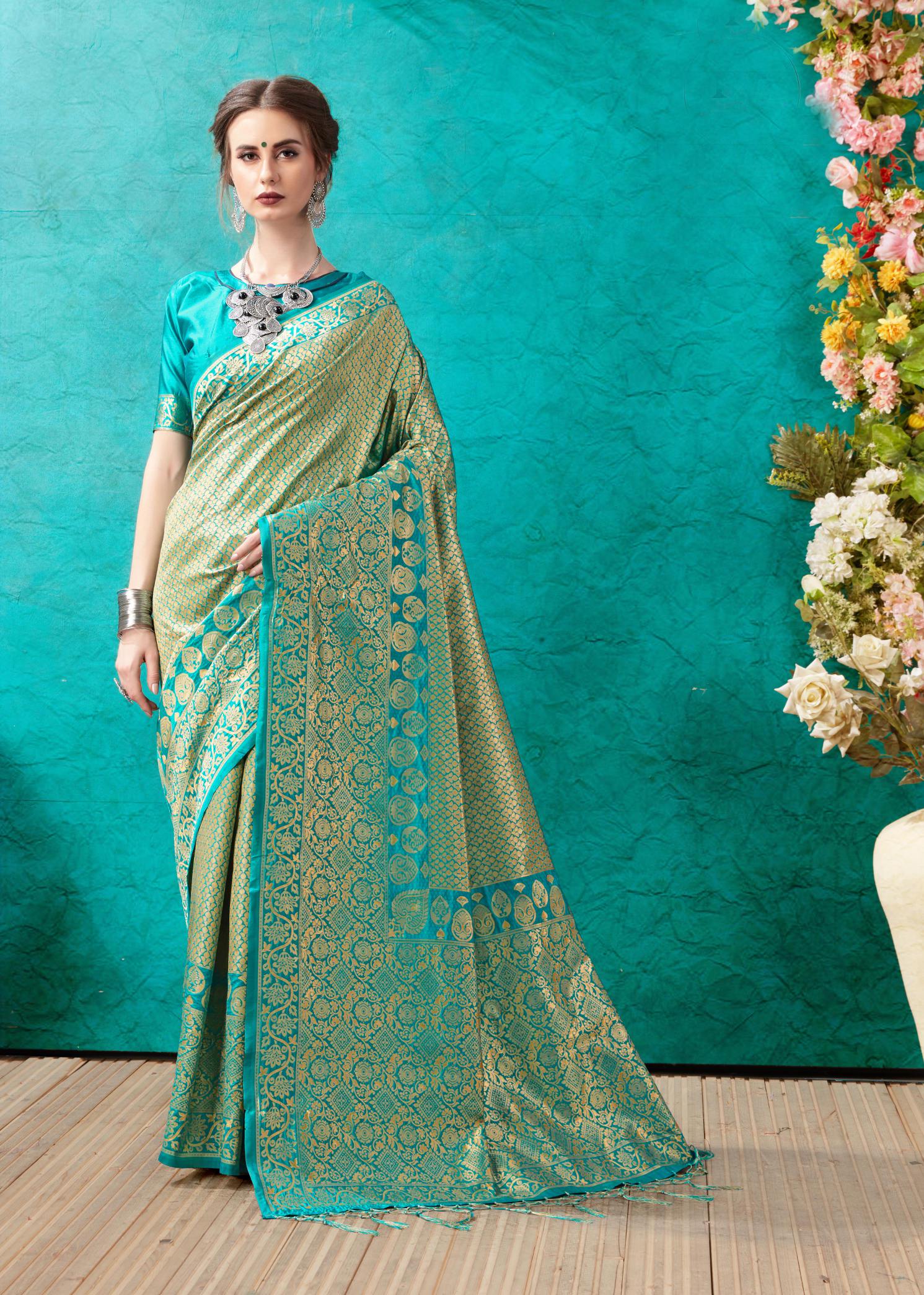 Sky Blue Banarasi Silk Designer Classic Wear Banarasi Silk Saree 61926 2131